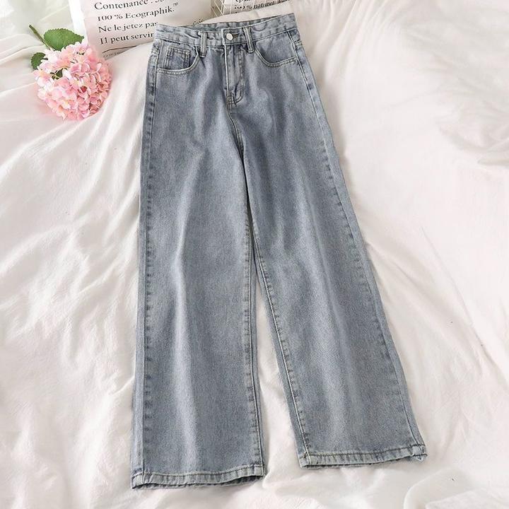 高腰阔腿牛仔裤女韩版新款秋季春秋宽松显瘦直筒百搭小个子拖地裤