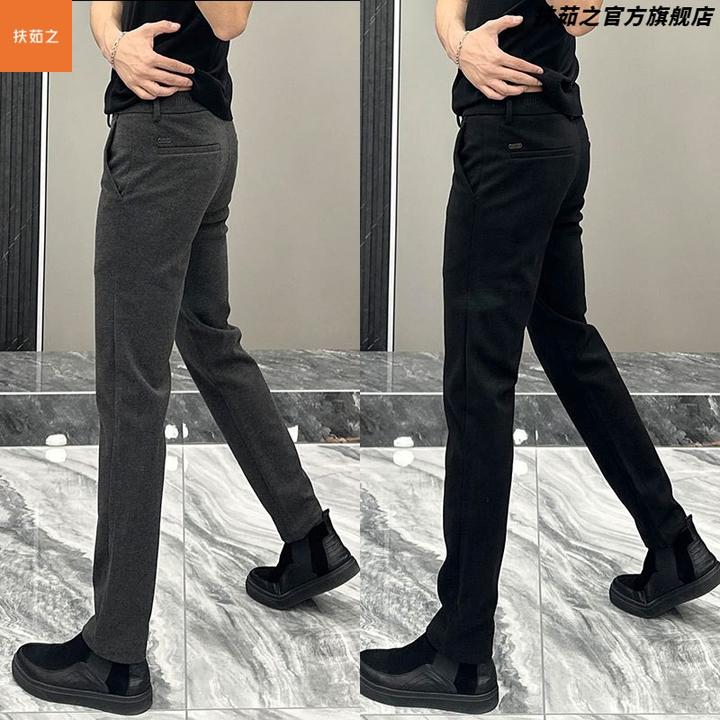 高端男士秋冬新款毛呢商务休闲裤时尚百搭显瘦修身小脚保暖长裤子
