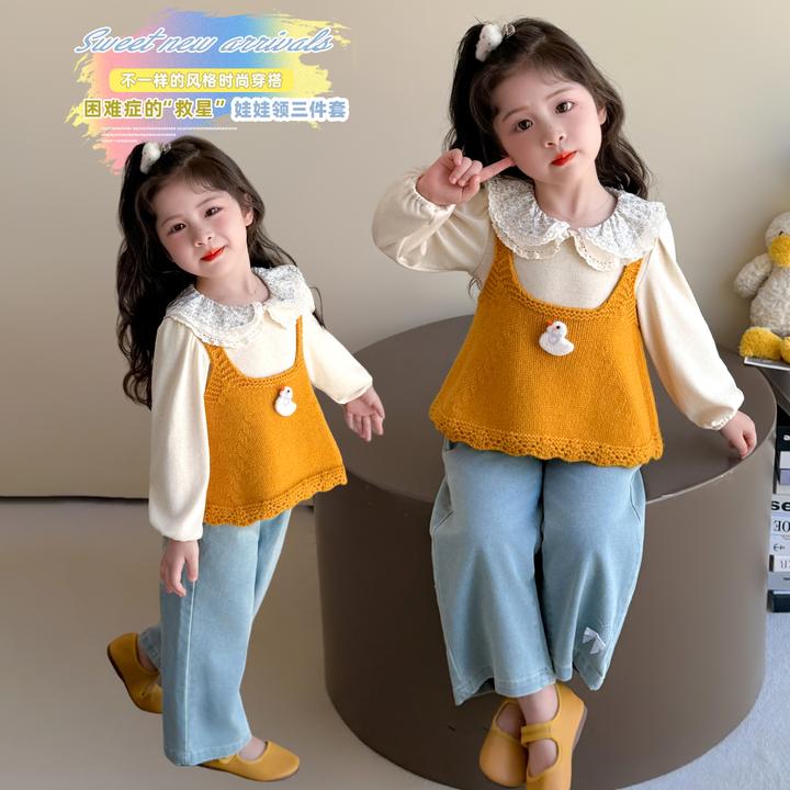 儿童服装2025年款衣服女童裤子夏装套装秋特洋气时髦小鸭子三件套
