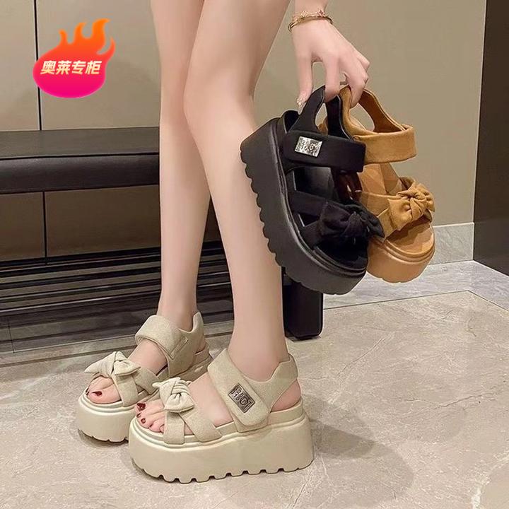 【奥莱专柜】8cm厚底凉鞋女2025夏季新款小个子松糕镂空运动凉鞋