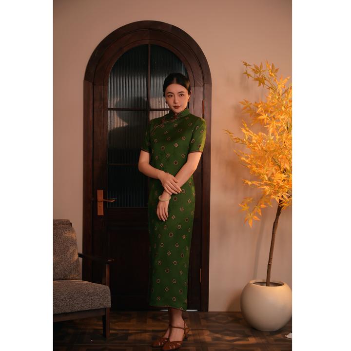 【绿宝相】2025夏款透气国风复古气质韵味优雅全开襟款旗袍125CM