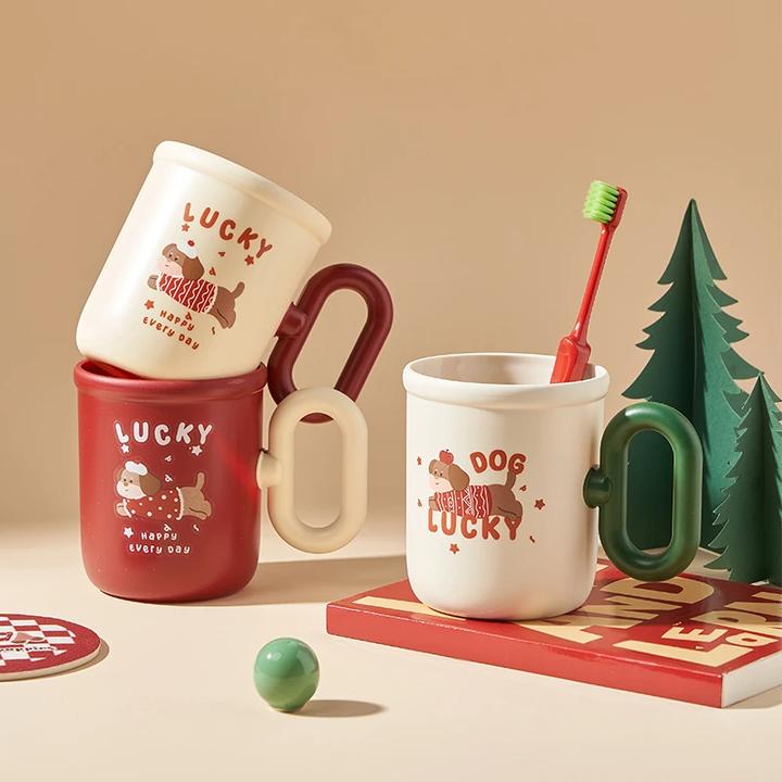 幸运小狗漱口杯可爱卡通创意洗漱杯家用情侣一家三口亲子牙缸杯
