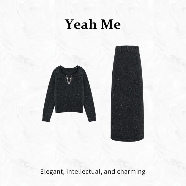 Yeah Me/也觅【星光雨露】冬季简约设计感休闲百搭毛衣半身裙套装女