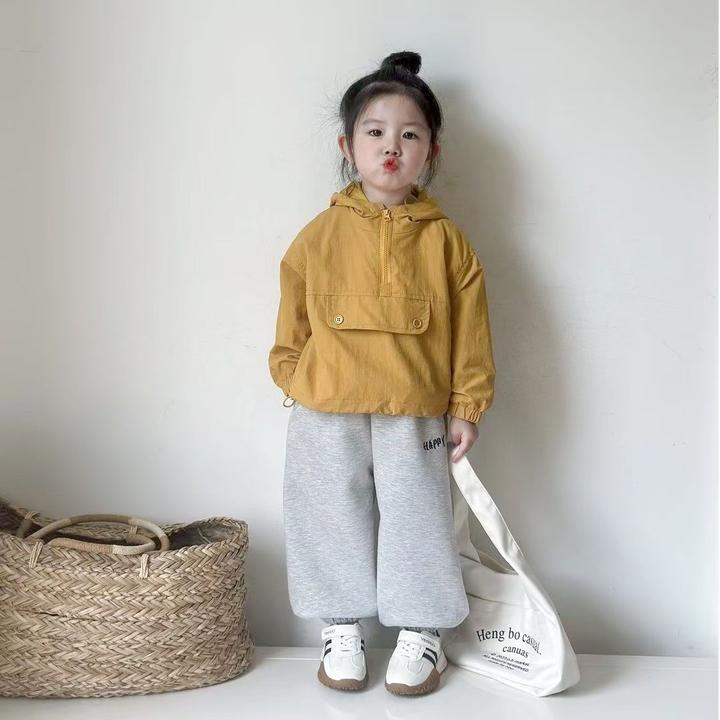 儿童套装秋季新款2025连帽风衣男女童套头冲锋衣外套洋气休闲卫裤