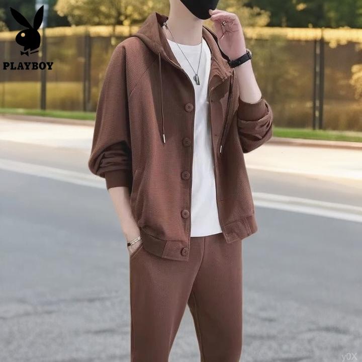 花花公子两件套潮流秋季运动长裤男搭配新款休闲套装男士连帽卫衣