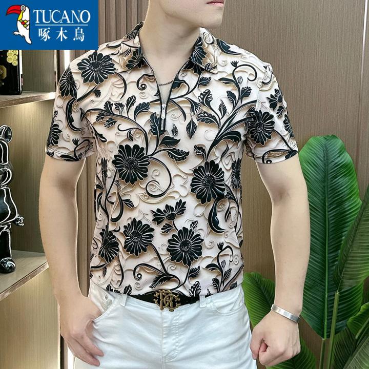 【TUCANO啄木鸟】夏季男士欧货半袖冰丝6D数码印花修身高档圆领轻奢