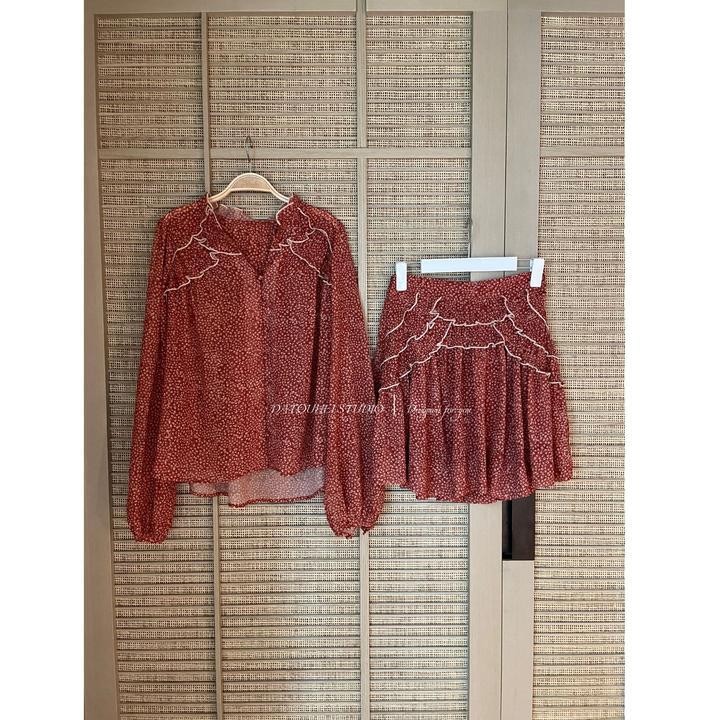 大头黑STUDIO【褶皱诗行】2025女秋宽松小衫短裙套装D225A10965