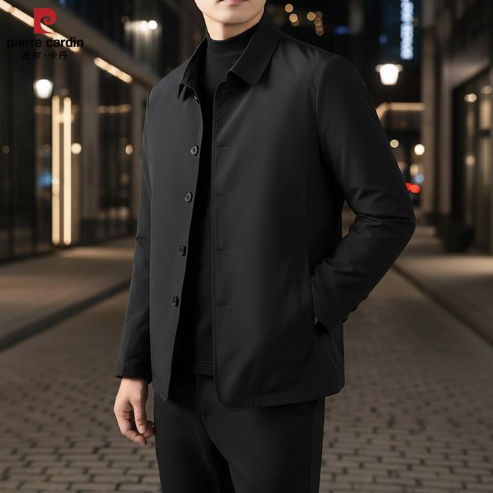 皮尔卡丹羽绒服男休闲外套中青年夹克秋冬款翻领商务休闲保暖抗寒
