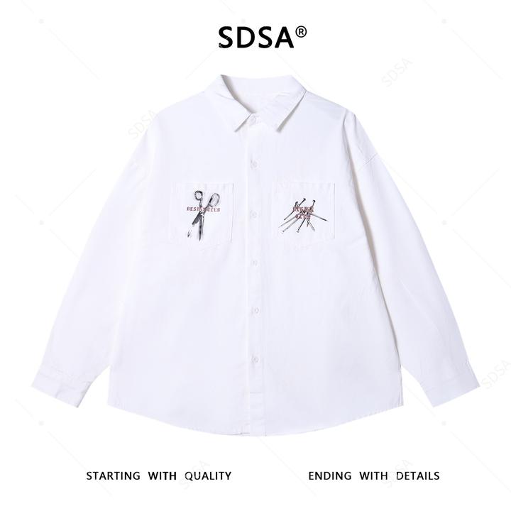 SDSA男士秋冬新款痞帅男装潮牌剪刀印花衬衣衬衫简约宽松时尚衬衣