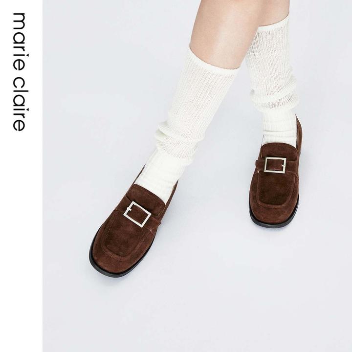 MC女鞋针扣乐福鞋新款老钱风通勤雅丹风软底marieclaire女鞋