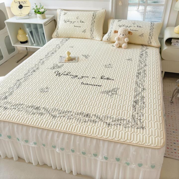 乳胶冰丝凉席三件套夏天可机洗软垫床上用品水洗空调席1.8m床裙款