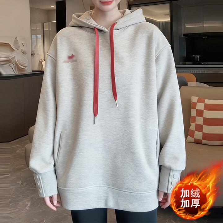 慵懒风连帽加绒加厚卫衣女2025冬季新款宽松显瘦休闲百搭减龄上衣