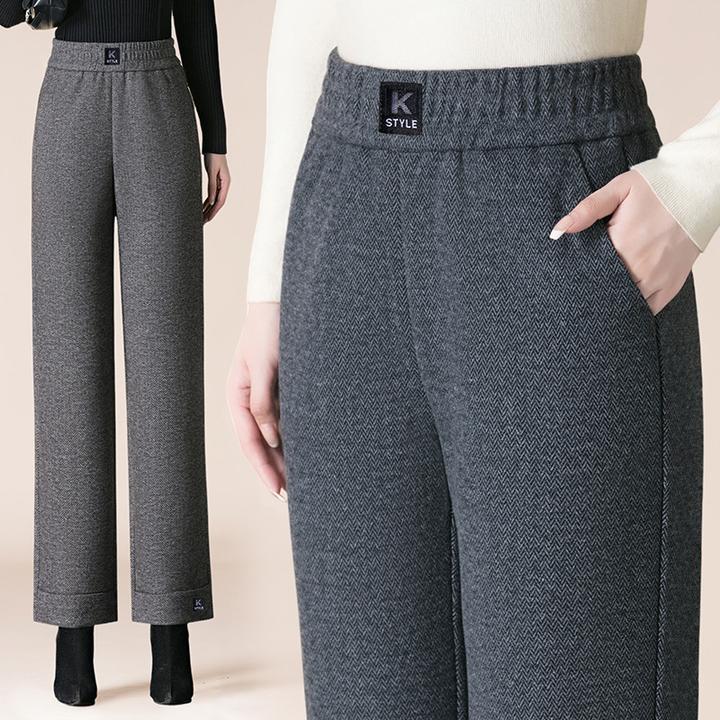 羊毛呢直筒裤女高腰秋冬季弹力高腰妈妈裤加厚小个子九分裤