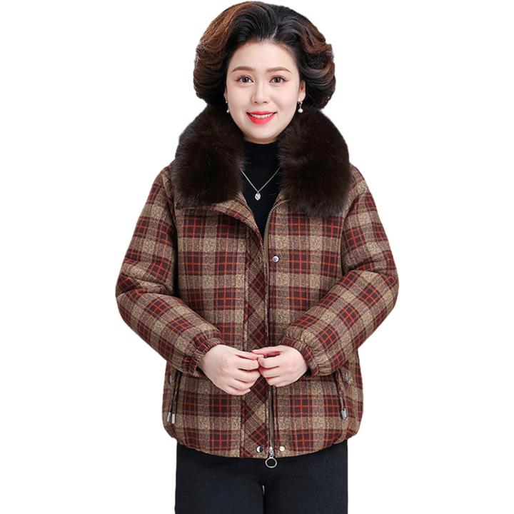 外套毛呢冬装羽绒服妈妈加绒2025新款秋冬中老女士时尚毛领棉服