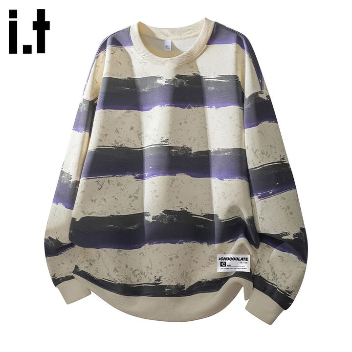 i.t:CHOCOOLATE宽松圆领卫衣男款秋冬美式复古拼色设计感长袖上衣