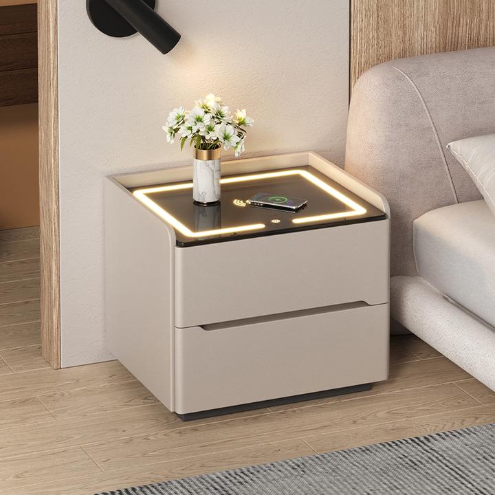 三梦智能床头柜简约现代2025新款轻奢高级感实木卧室收纳床边柜子