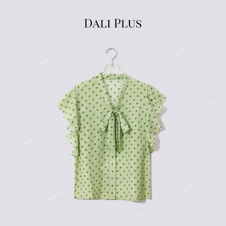 DALI PLUS“绿波点衬衫”飞袖荷叶边飘带衬衫-D5CH4491