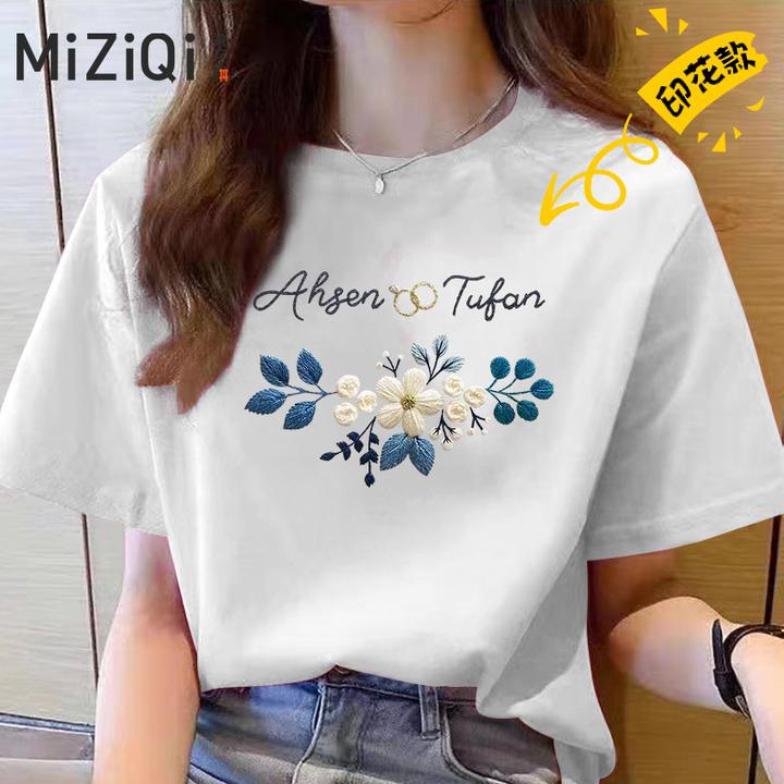 米子旗2024爆款情侣夏季纯棉宽松短袖T恤新款圆领洋气T恤短袖上衣