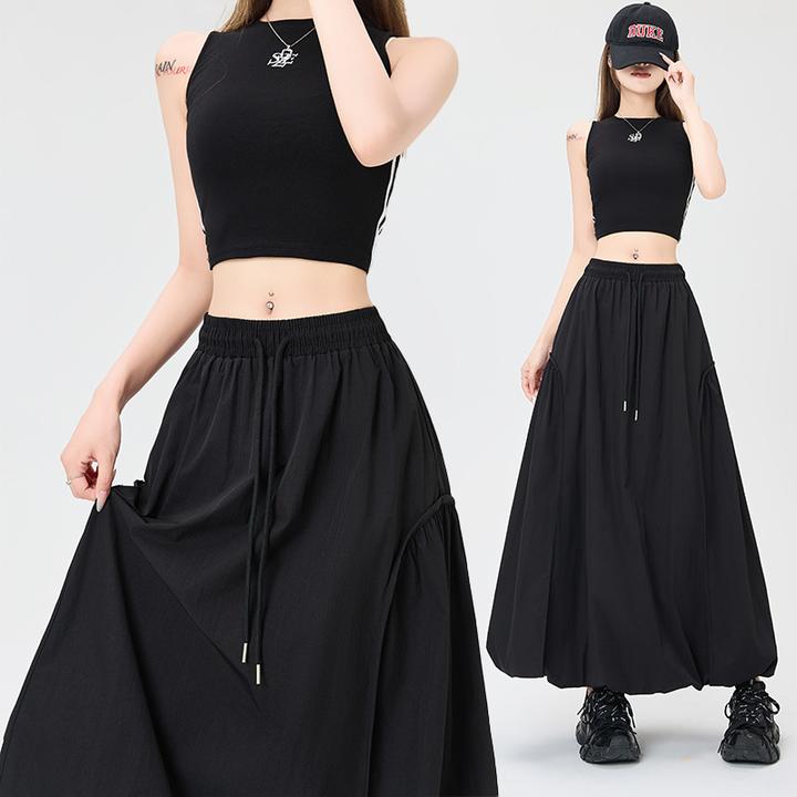 新款夏装灰色薄料冰丝小个子优雅字裙中长款纯色气质蓬