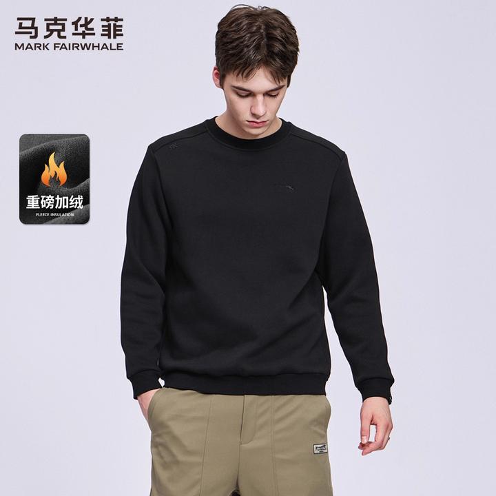 【加绒加厚】马克华菲圆领卫衣男2025秋冬新款保暖刺绣潮流休闲上衣