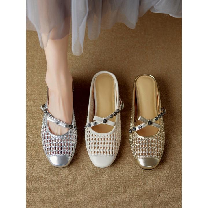 7CM内增高超软牛皮包头半拖女夏外穿软底不累脚仙女风半拖鞋