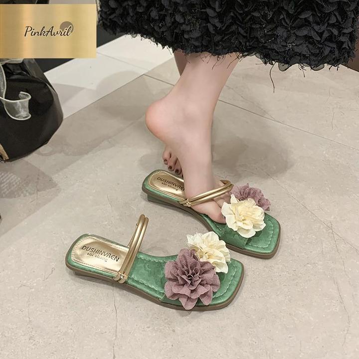 PinkAvril复古风配裙子凉鞋仙女两穿2025法式凉舒适女花朵新款百