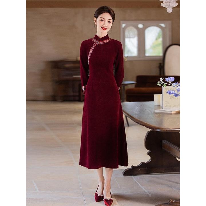 VONSRMAN新中式红色旗袍裙2025秋季新款时尚礼服婚宴敬酒服高级感