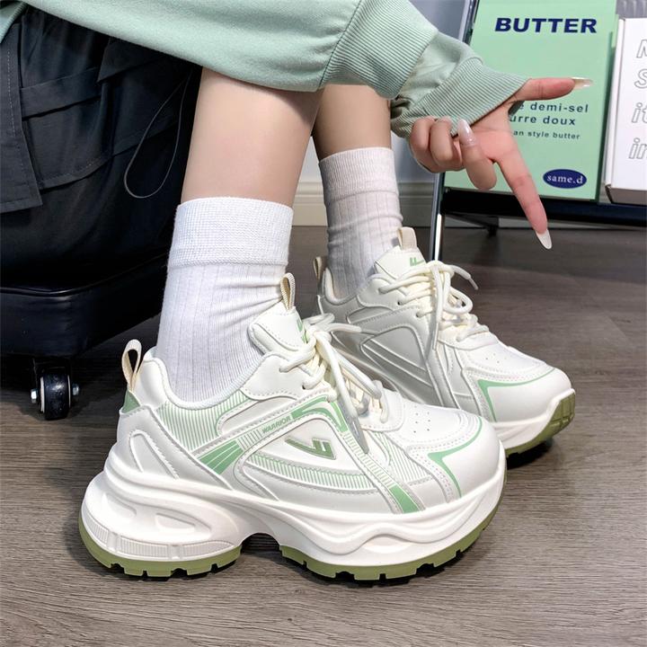 回力爆改白绿皮面透气情侣运动2026新款增高老爹鞋男女同款小白鞋