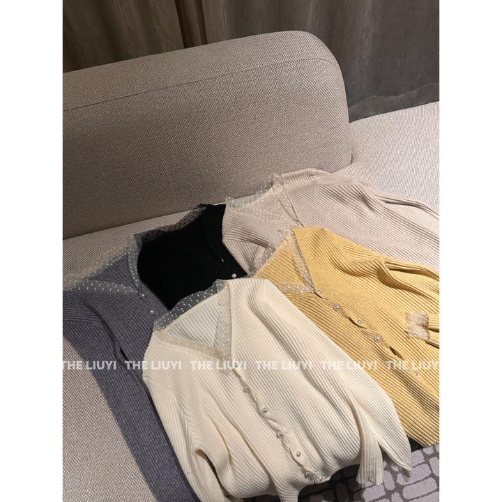 【LIUYI】网纱拼接V领长袖针织打底开衫512165