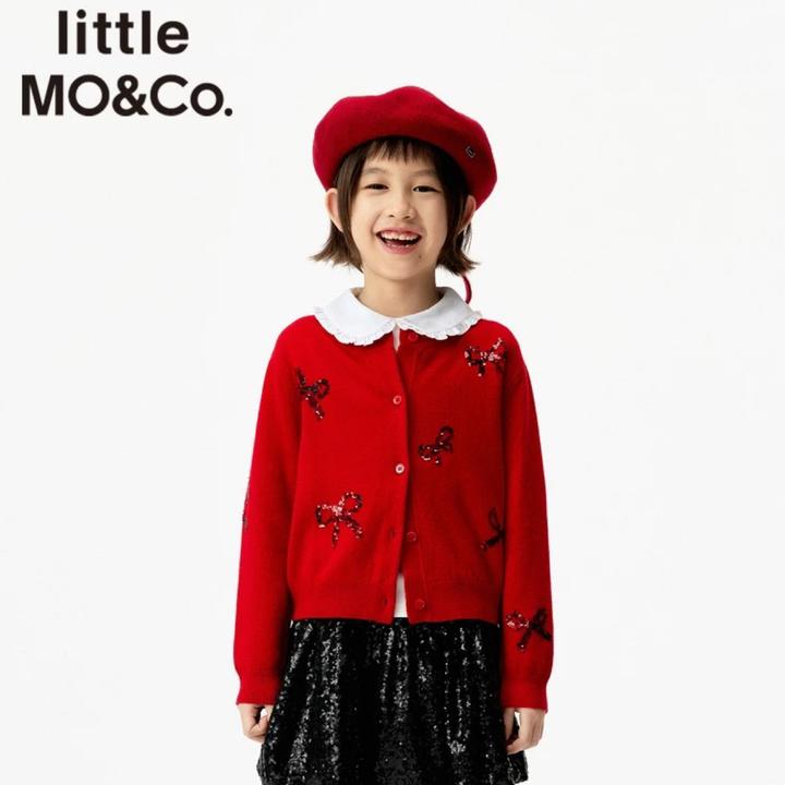 littlemoco童装25冬装新款女童蝴蝶结毛衣开衫外套