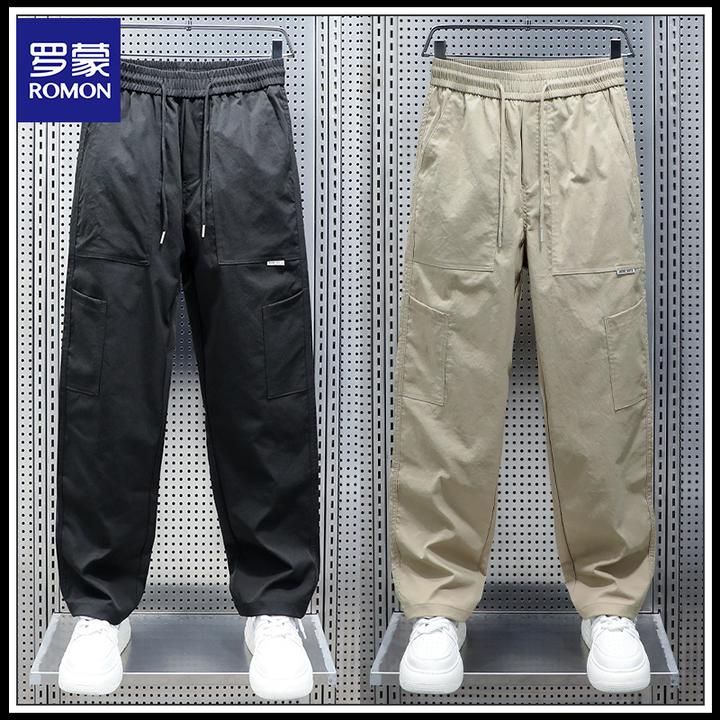 Romon/罗蒙秋季潮牌运动裤男士宽松百搭美式直筒裤多口袋潮流长裤