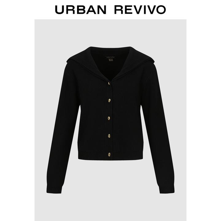 UR2025冬季新款女装都市气质金色排扣翻领针织开衫ULG950011