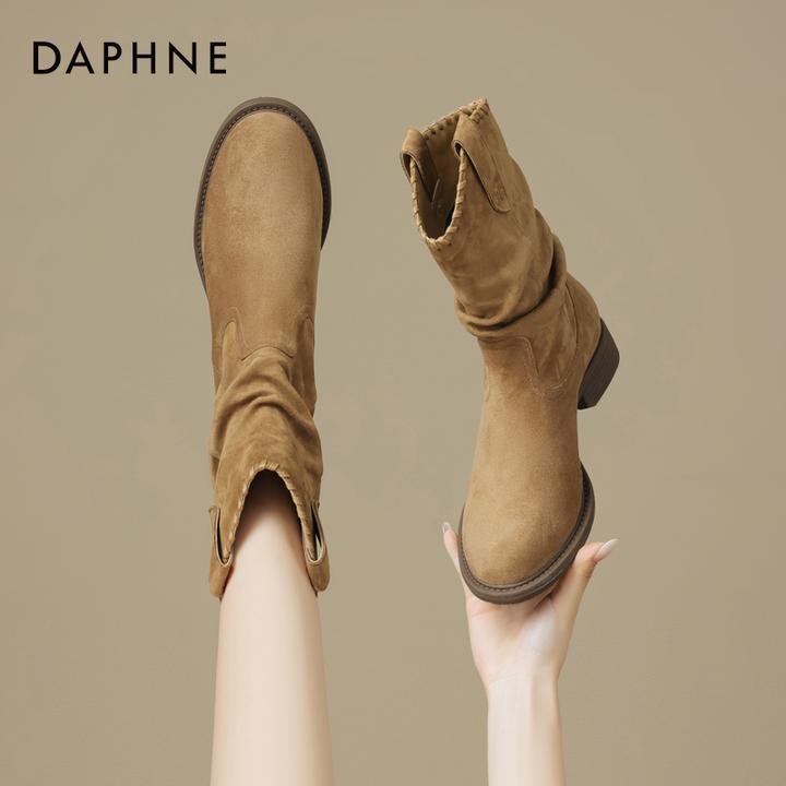 达芙妮品牌正品美拉德短靴女2025秋季复古马丁靴厚底堆堆靴西部靴