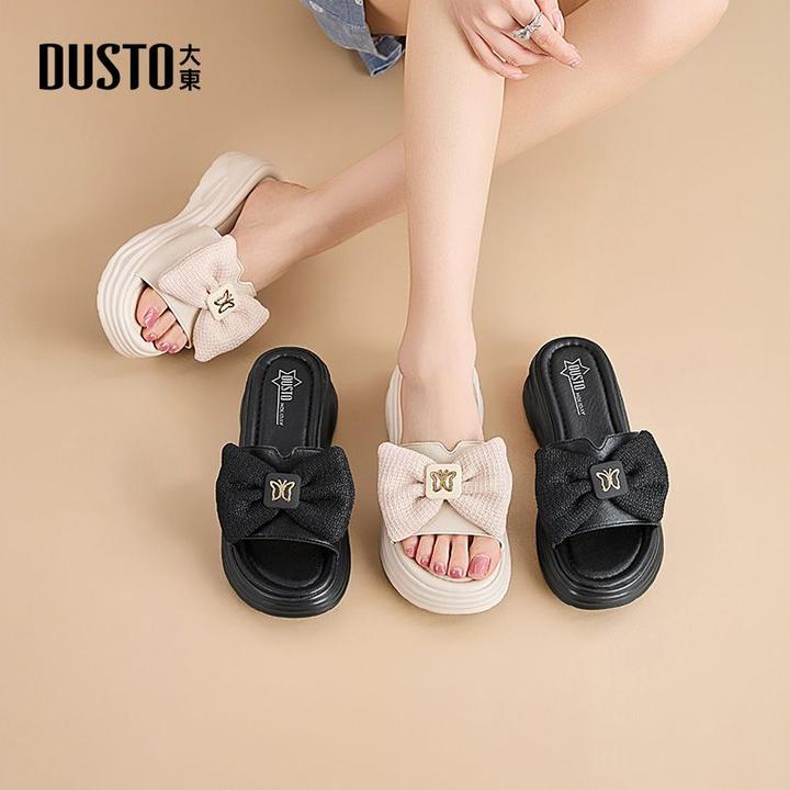 大东女鞋2025夏季百搭时尚凉鞋少女甜美休闲外穿蝴蝶结一字拖0239