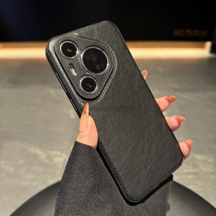 适用华为pura80pro+手机壳商务简约牛皮网红男女皮纹高档奢华小众