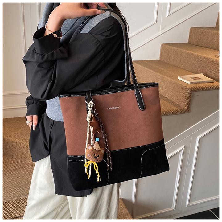 小众复古磨砂拼接托特包包女2025新款大容量单肩包时尚上班通勤包