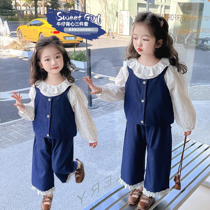 女童春装套装2025新款小女孩洋气时髦潮衣女宝宝春季牛仔裤三件套