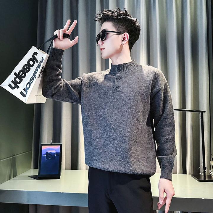 男士灰色打底衫毛衣高级感加厚内搭线衣2025新款秋冬季潮牌针织衫