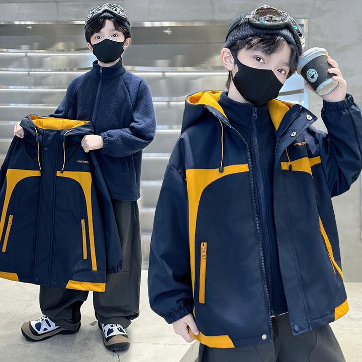 男童冲锋衣三合一可拆卸外套秋冬款2025新款中大童儿童衣服痞帅