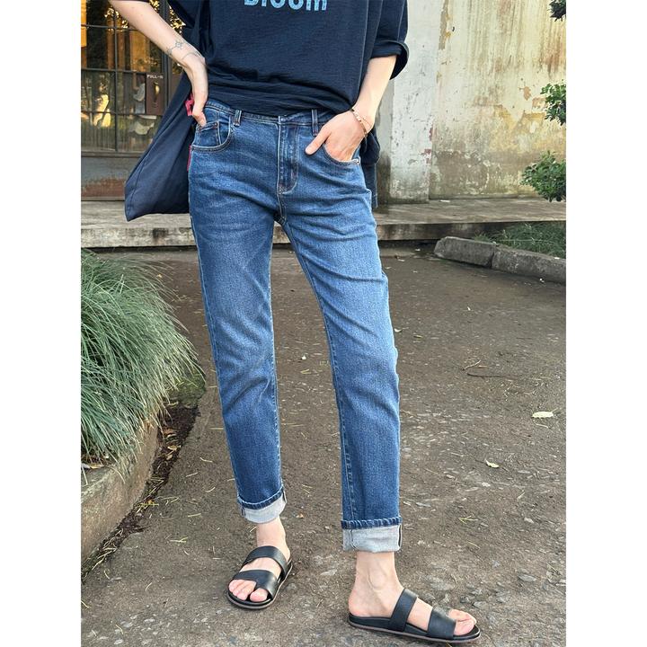 LANGQING 蓝色窄版复古夏季薄款直筒百搭水洗牛仔裤44651/44899#