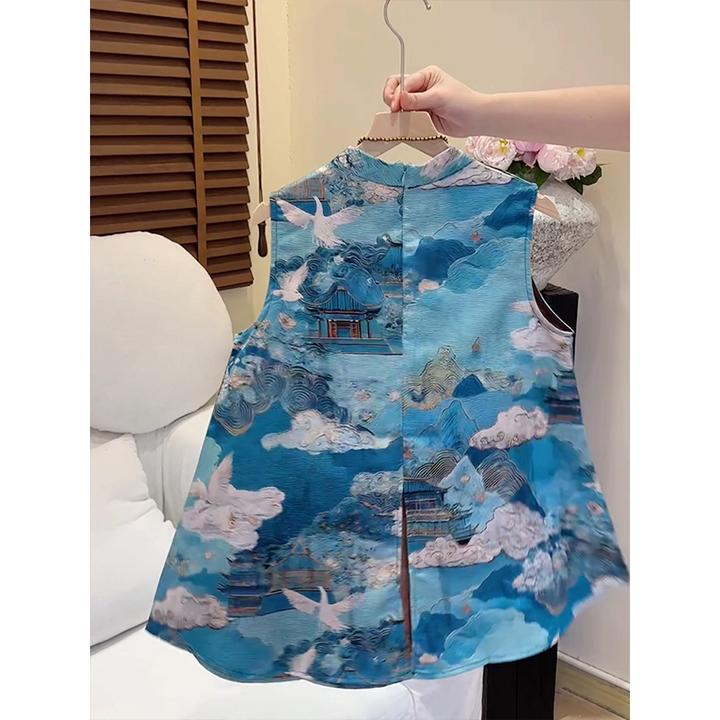 新中式改良版刺绣马甲背心2025夏季新款女装宽松外穿后背开叉上衣