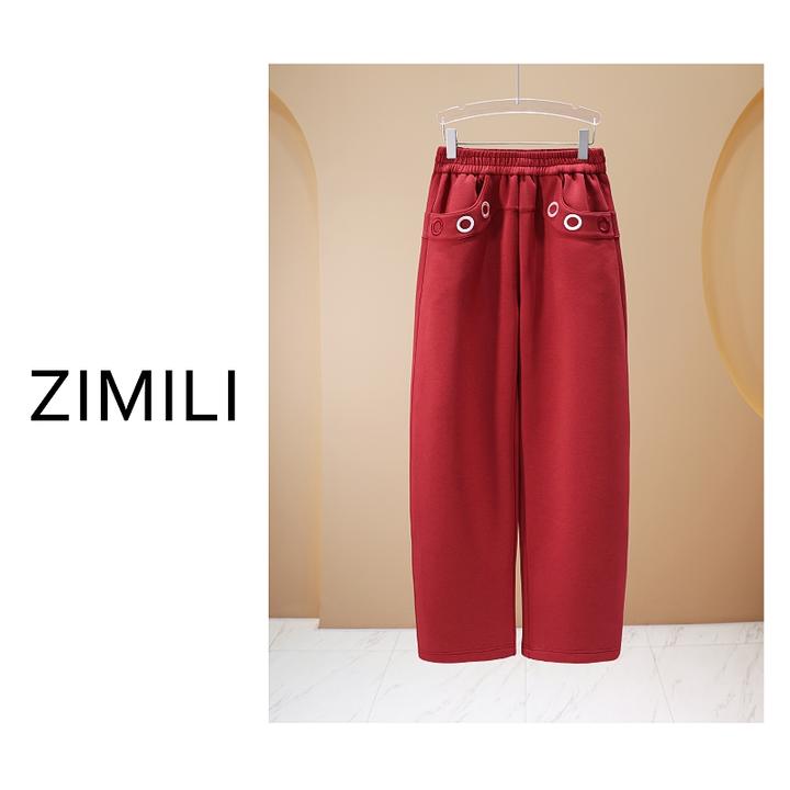 【亮哥欧货女装】冬季加绒《欧版镰刀裤型》安红色热暖绒长裤26935