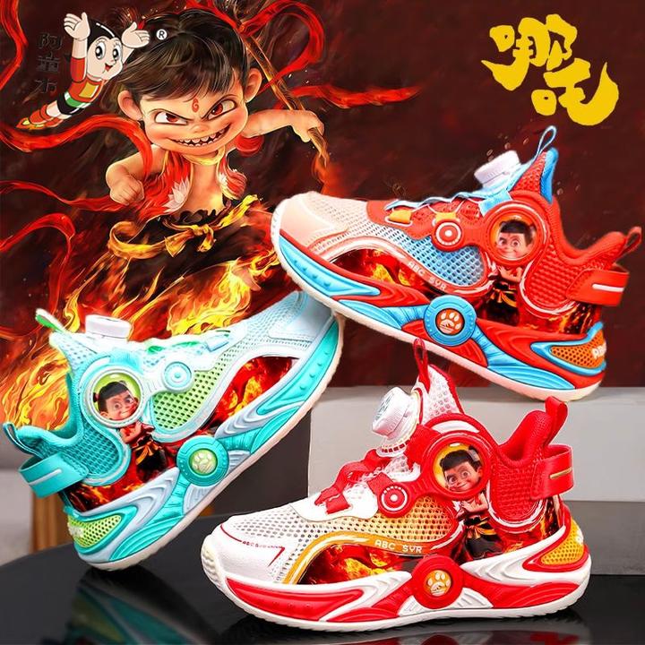 阿童木哪咤男童鞋夏季2025新款儿童运动篮球鞋男孩透气单网鞋学生