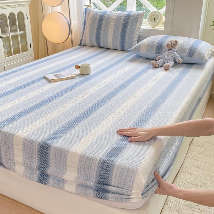 纯棉条纹床笠单件全棉加厚床罩榻榻米床垫保护罩学生宿舍单人床单