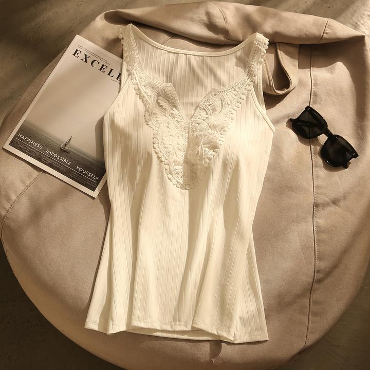 法式性感蕾丝镂空V领吊带背心女夏纯欲修身内搭打底无袖上衣外穿