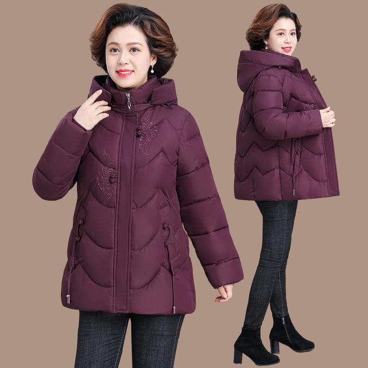 中老年女装冬装棉服加厚保暖妈妈装洋气老太太外套修身刺绣棉大衣