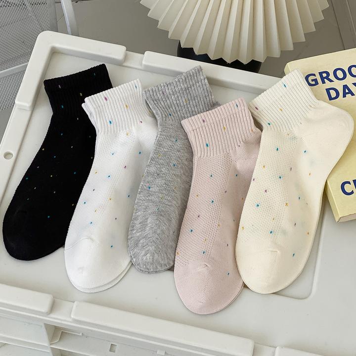 杭臻点子纱袜子女款短袜夏季薄款棉袜2025新款网眼透气运动短筒袜