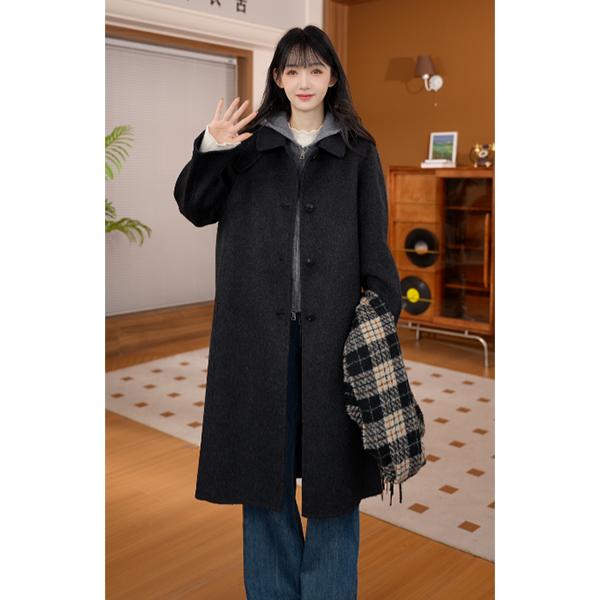 HSTYLE/韩都衣舍 【直裁雅衣】秋冬复古英伦风真两件套气质羊毛大衣