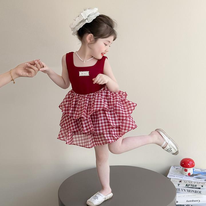 女童夏季连衣裙儿童洋气公主裙2025新款宝宝时髦蛋女孩无袖格子裙