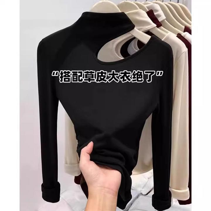 半高领挂脖打底衫女过冬保暖冬季穿搭加厚磨毛内搭长袖T恤上衣服